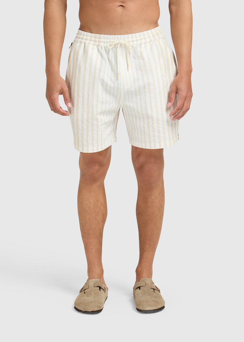 Short de bain rayé en seersucker - Sable blanc