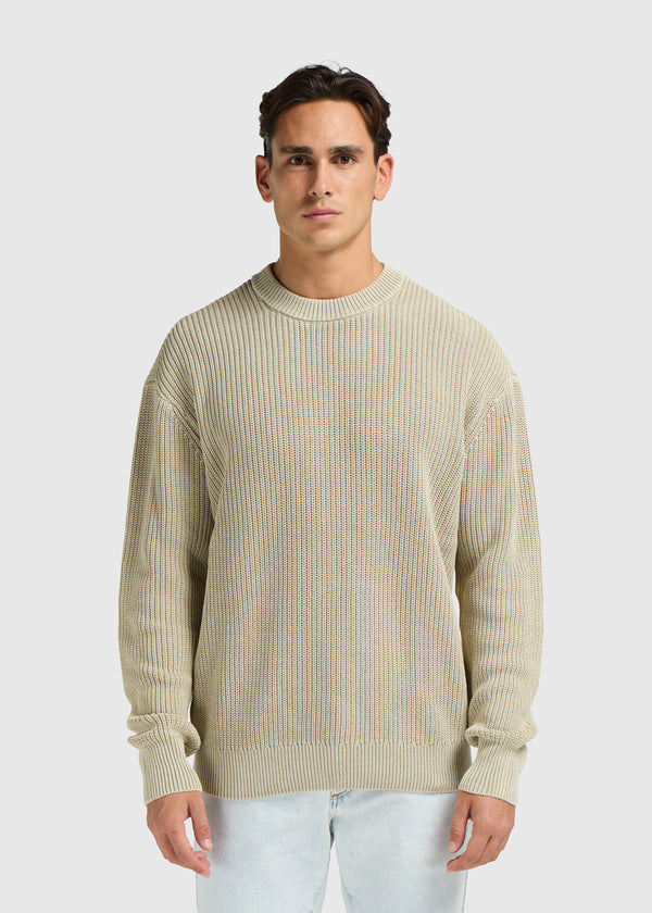 Washed Knit Crewneck - Slate Green