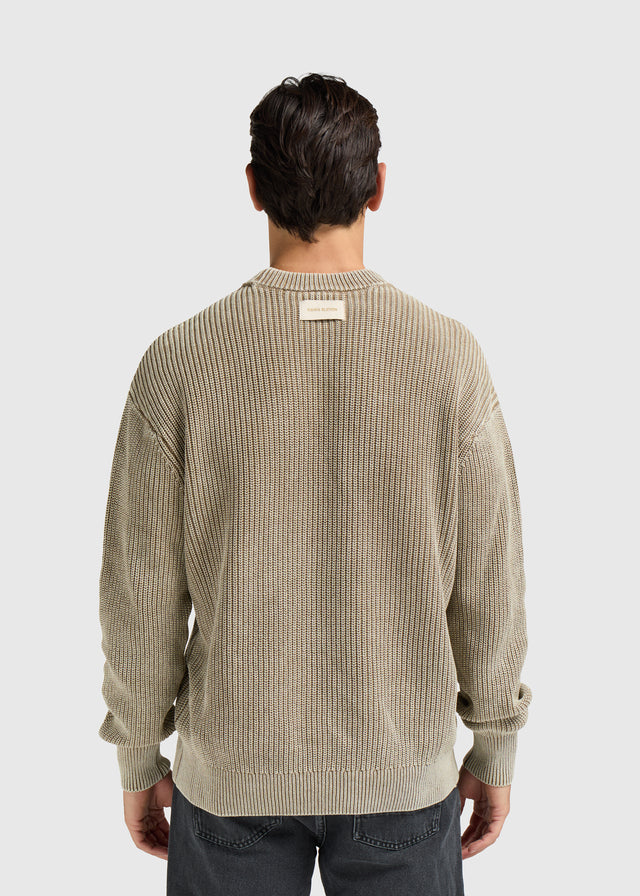 Col rond en tricot délavé - Sable foncé