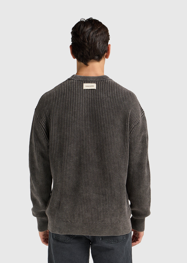 Gewaschener Strick-Rundhalsausschnitt – Midnight Black