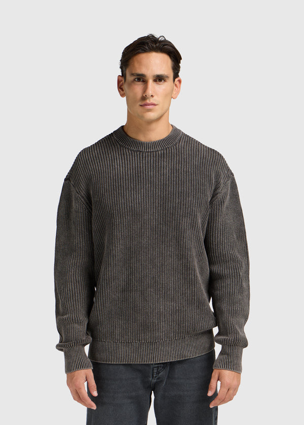 Washed Knit Crewneck - Anthracite