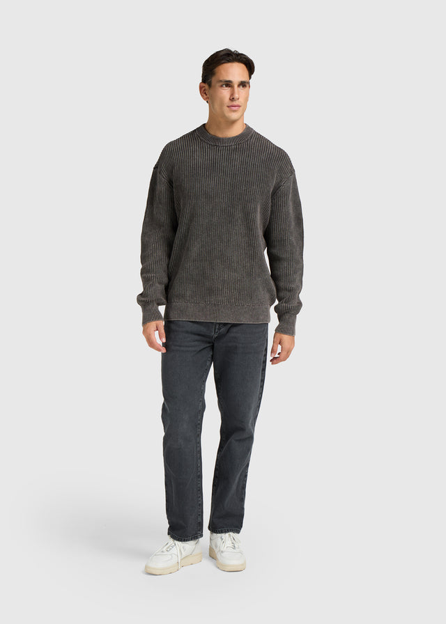 Gewaschener Strick-Rundhalsausschnitt – Midnight Black