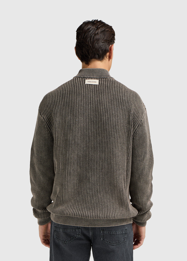 Gewaschener Half Zip Strickpullover - Acid Wash