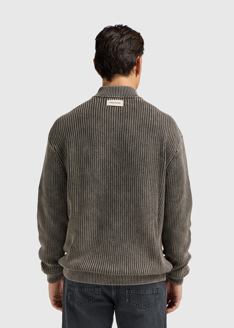 Washed Half Zip Knit - Acid Wash