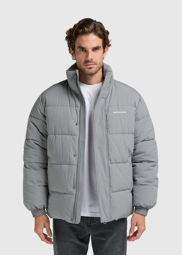Seersucker Puffer Jacket - Grey