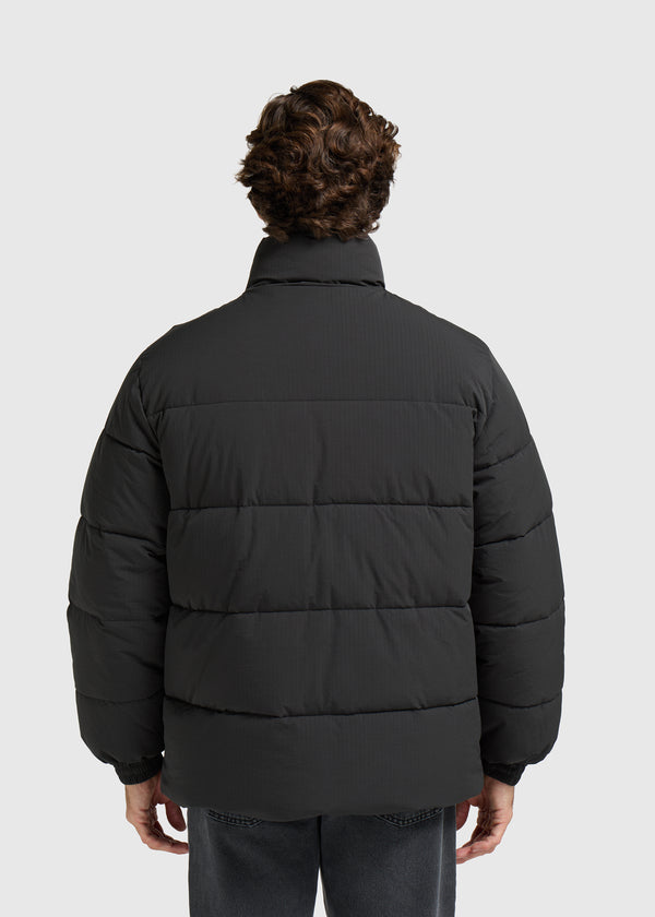 Seersucker Puffer Jacket - Black