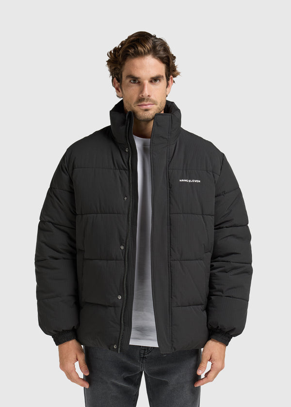 Seersucker Puffer Jacket - Black