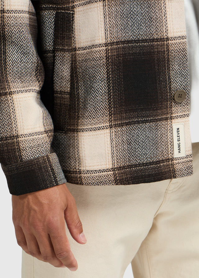 Herringbone Check Overshirt - Brown