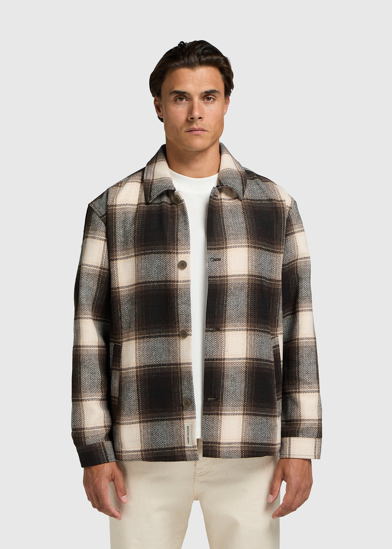 Herringbone Check Overshirt - Brown