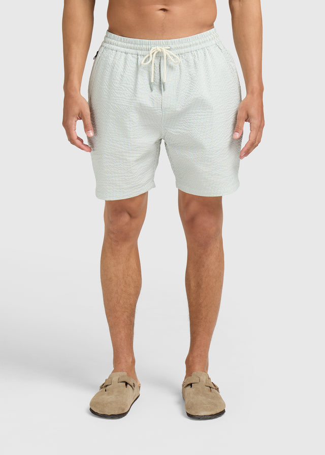 Gestreifte Seersucker-Badeshorts – Hellgrün