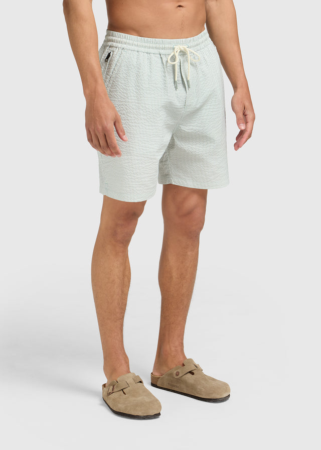 Gestreifte Seersucker-Badeshorts – Hellgrün
