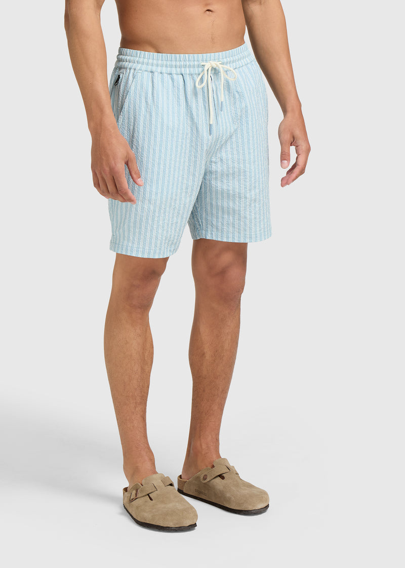Short de bain rayé en seersucker - Bleu clair