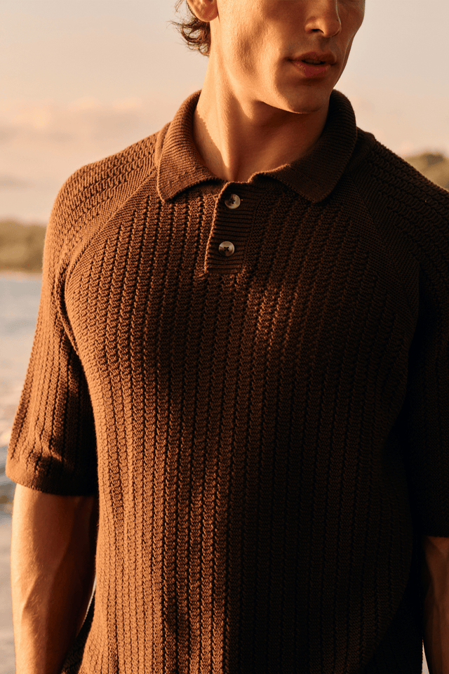 Polo en tricot structuré - Marron