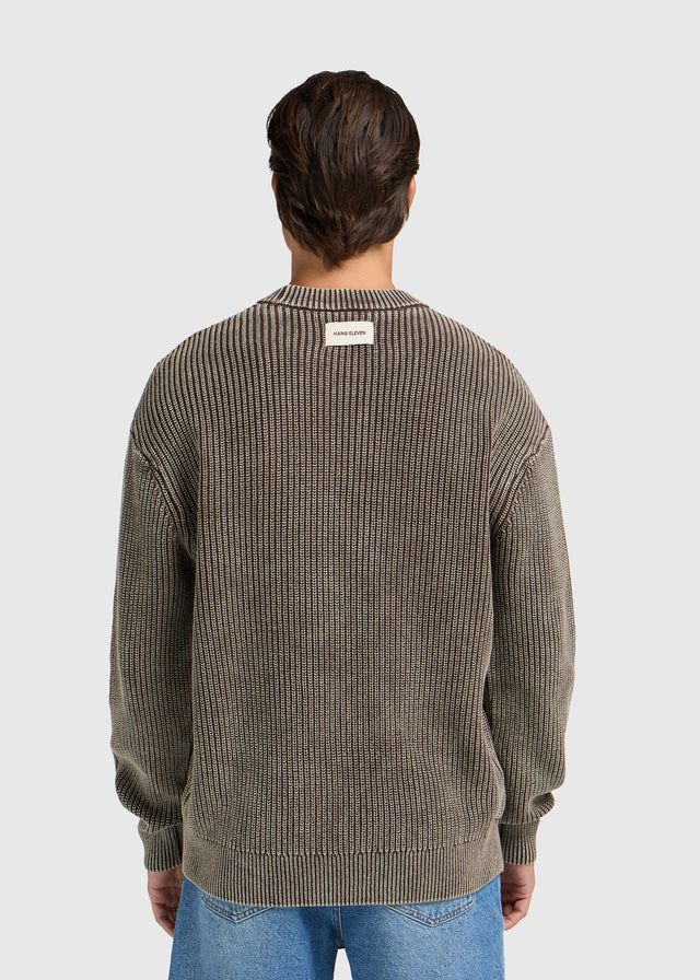 Gewaschener Strickpullover mit Rundhalsausschnitt – Acid-Wash-Optik