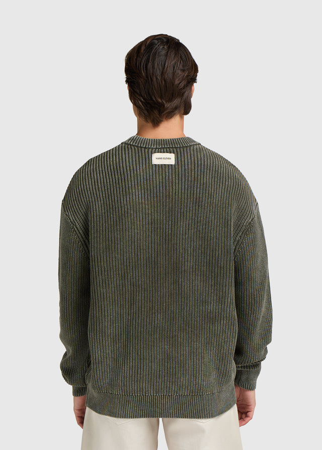 Col rond en tricot lavé - Vert Chimère
