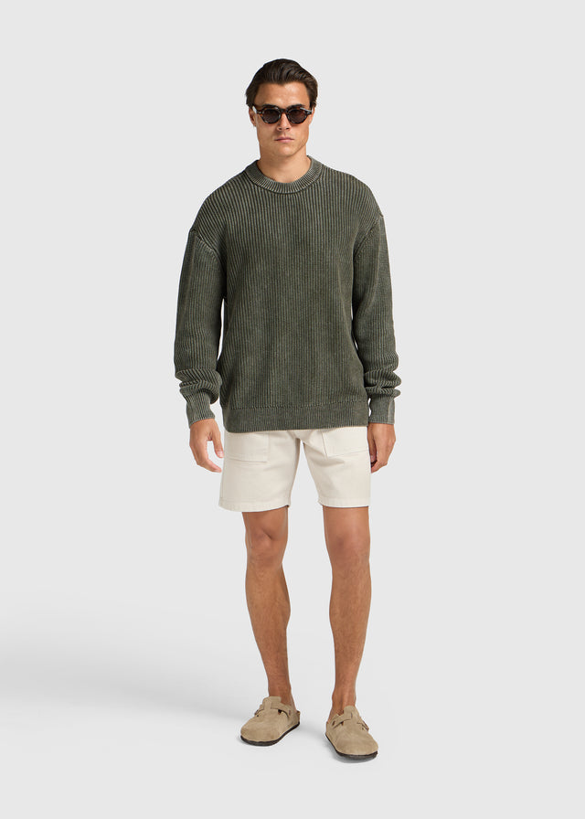Col rond en tricot lavé - Vert Chimère