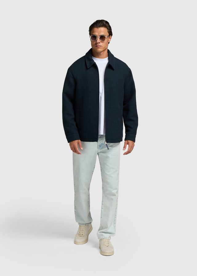 Waffle Check Overshirt - Navy Blue