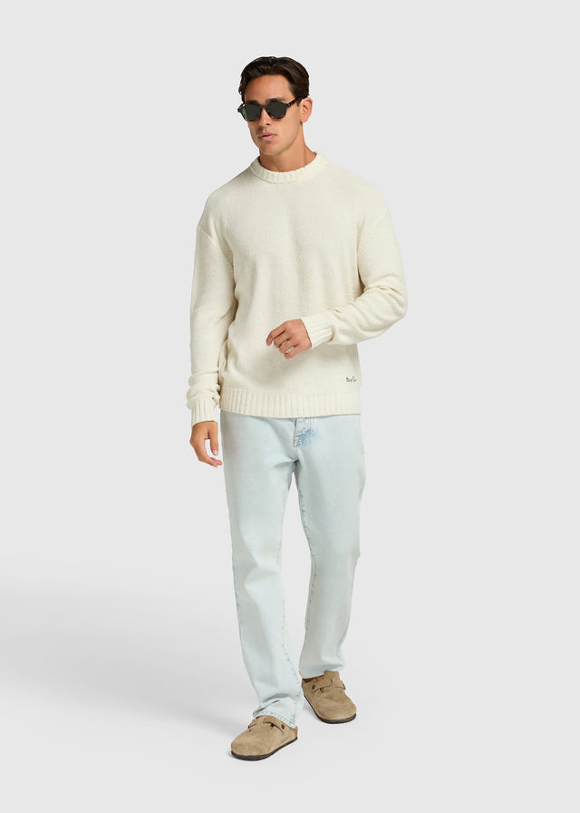Loop Knit Rundhals-Pullover – Weißer Sand