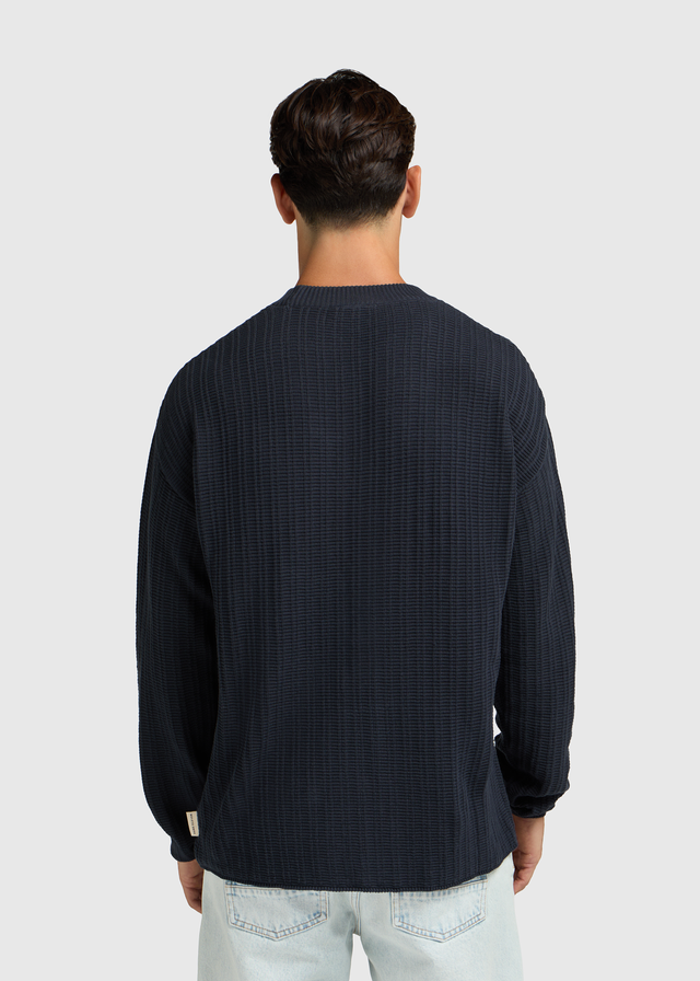 Fancy Structure Knit Crewneck - Navy Blue