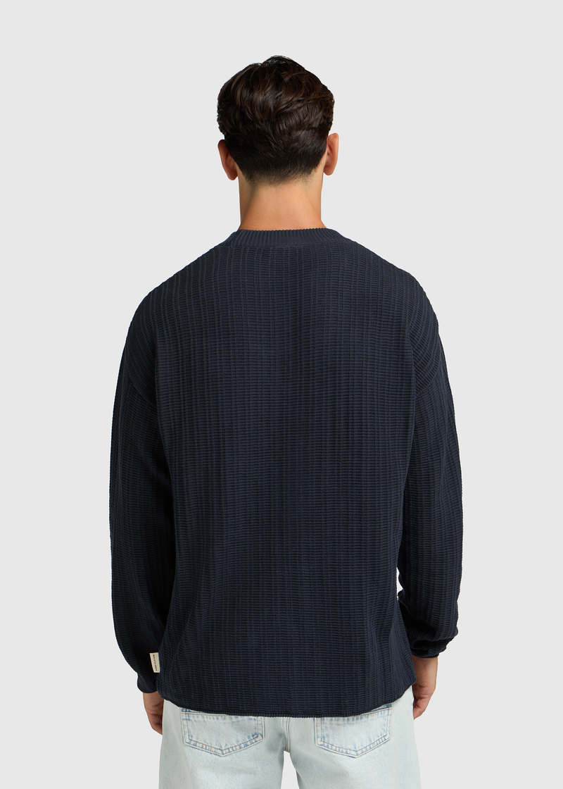 Fancy Structure Knit Crewneck - Navy Blue