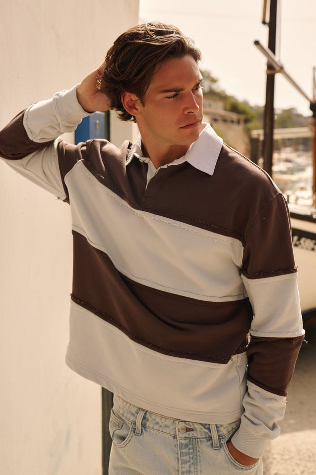 Raw Edge Big Stripe Polo - Light Blue