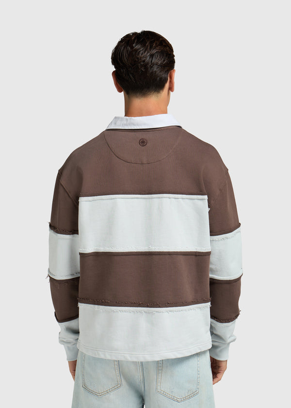 Raw Edge Big Stripe Polo - Light Blue