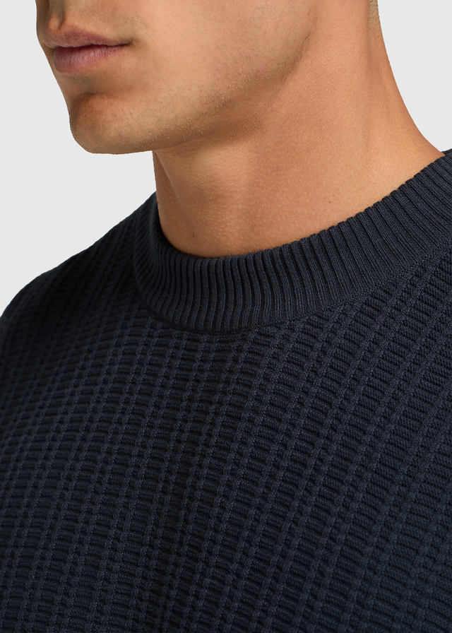 Fancy Structure Knit Crewneck - Navy Blue
