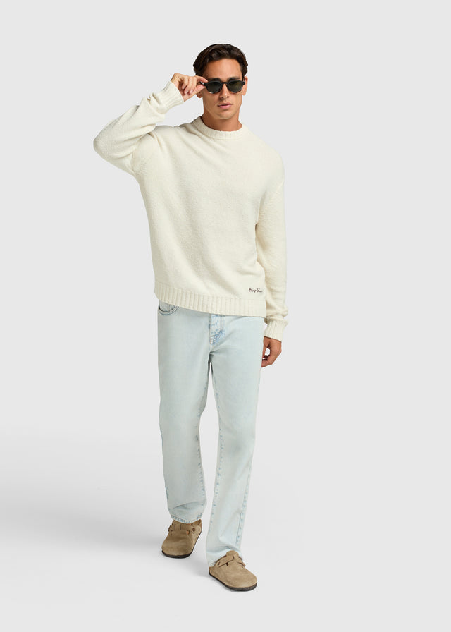 Loop Knit Rundhals-Pullover – Weißer Sand
