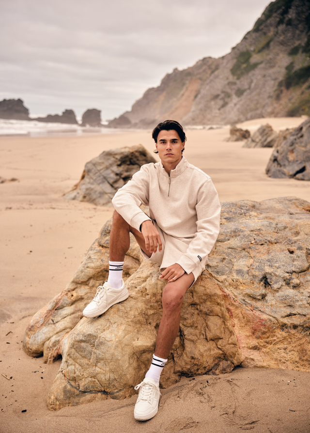 Vintage-Pullover mit halbem Reißverschluss – Sand