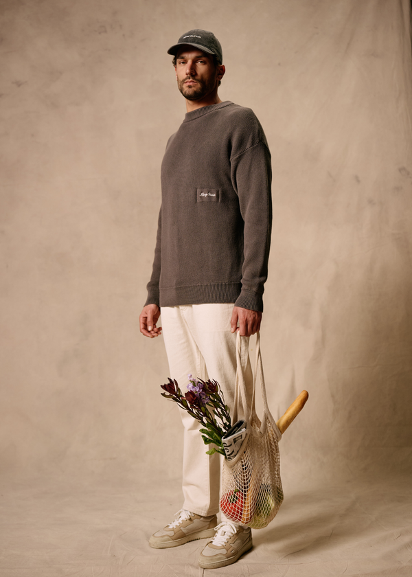Embro Knit Crewneck - Stone Grey