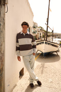 Raw Edge Big Stripe Polo - Light Blue