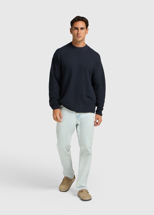 Fancy Structure Knit Crewneck - Navy Blue