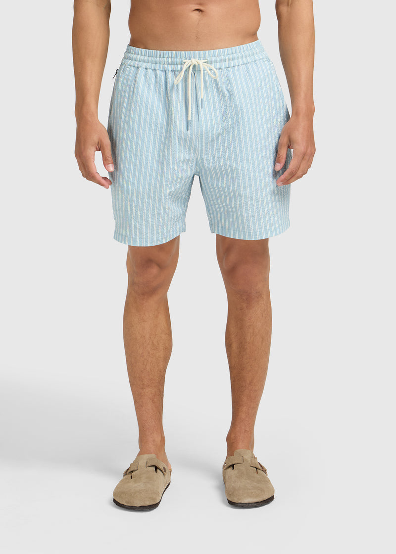 Short de bain rayé en seersucker - Bleu clair