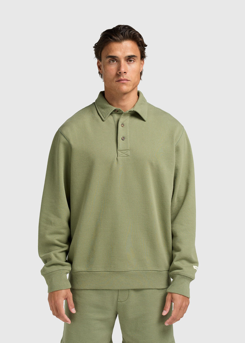 Polo de rugby vintage délavé - Vert mousse 