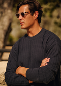 Striped Knit Crewneck - Navy Blue