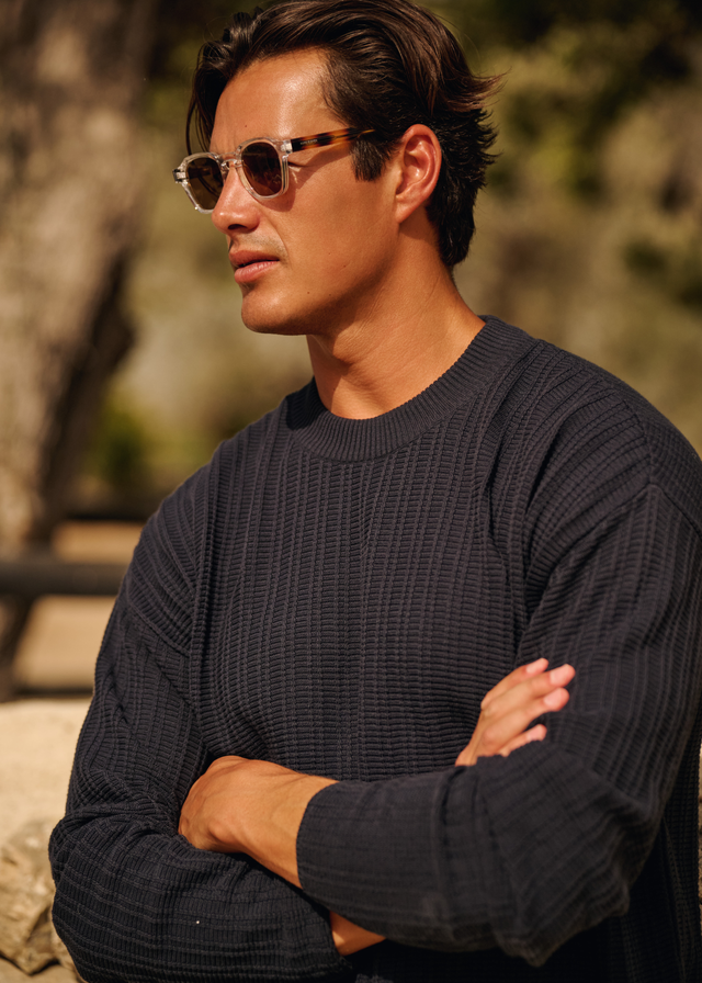 Fancy Structure Knit Crewneck - Navy Blue