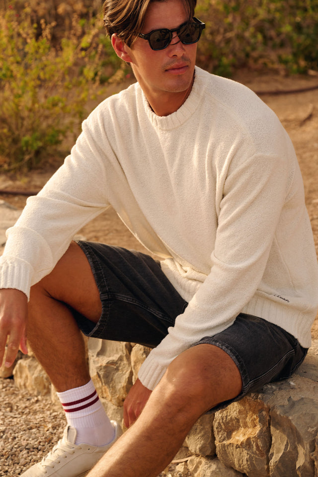 Loop Knit Rundhals-Pullover – Weißer Sand
