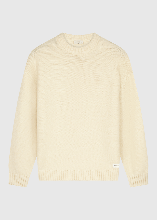 Schwer gestrickter Rundhalsausschnitt – Hellbeige