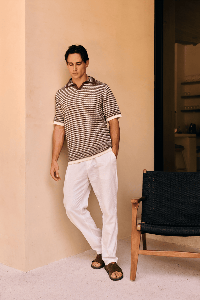 Stripe Knitted Polo - Brown