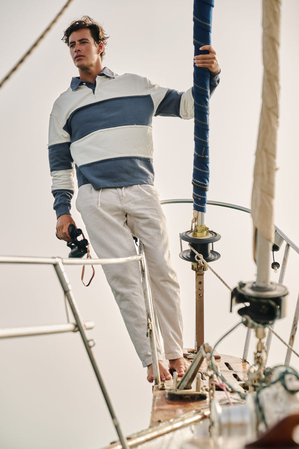 Raw Edge Big Stripe Polo - Ombre Blue