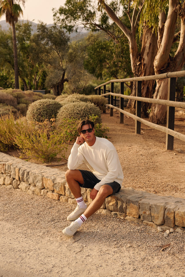 Loop Knit Rundhals-Pullover – Weißer Sand