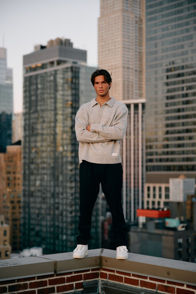 Heavy Knit Polo - Grey Melee