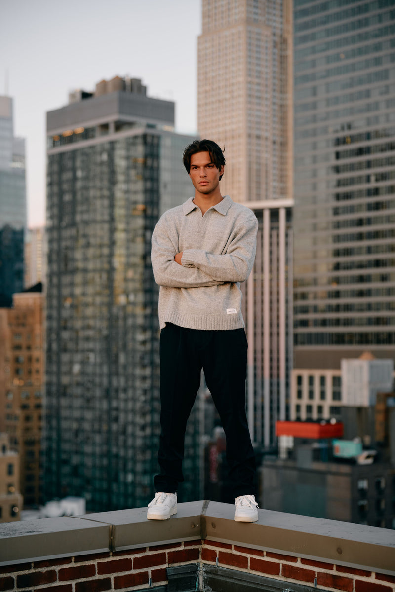 Heavy Knit Polo - Grey Melee