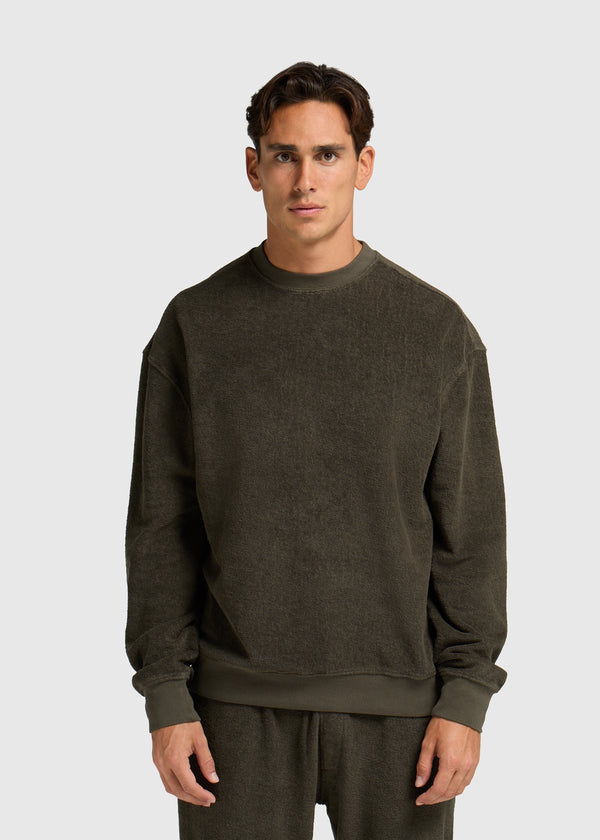 Toweling Bouclé Crewneck - Forest Green