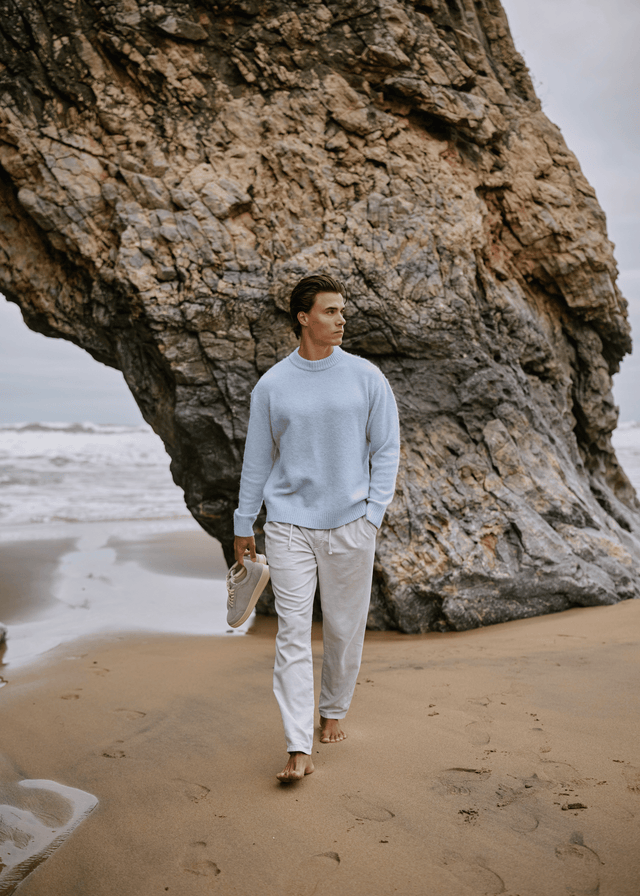 Weicher Strickpullover mit Rundhalsausschnitt - Hellblau