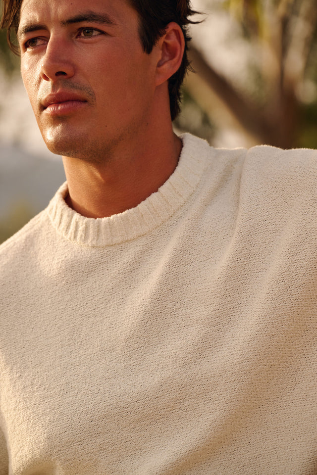 Loop Knit Rundhals-Pullover – Weißer Sand