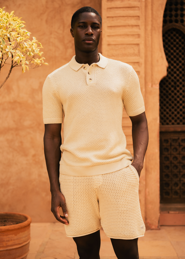 The Crochet Knit Polo - Sand