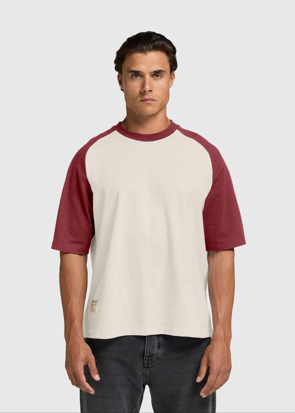 Boxy Colour Block Tee - Washed Red