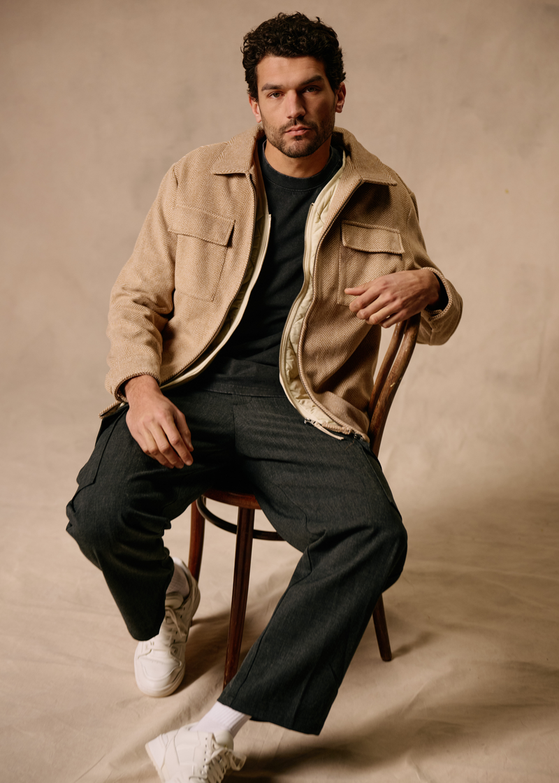 Herringbone Zip Jacket - Desert