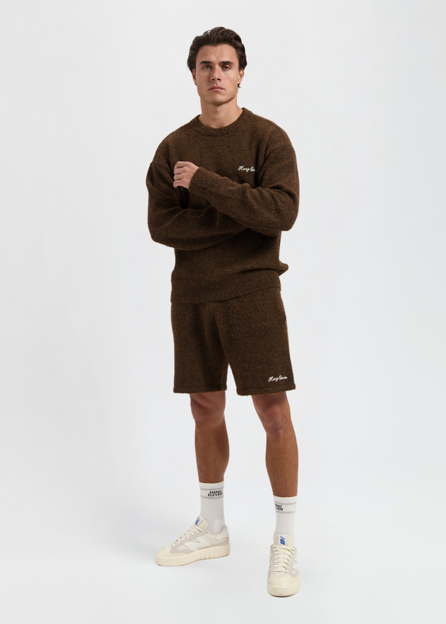 Weiche Strickshorts – Braun